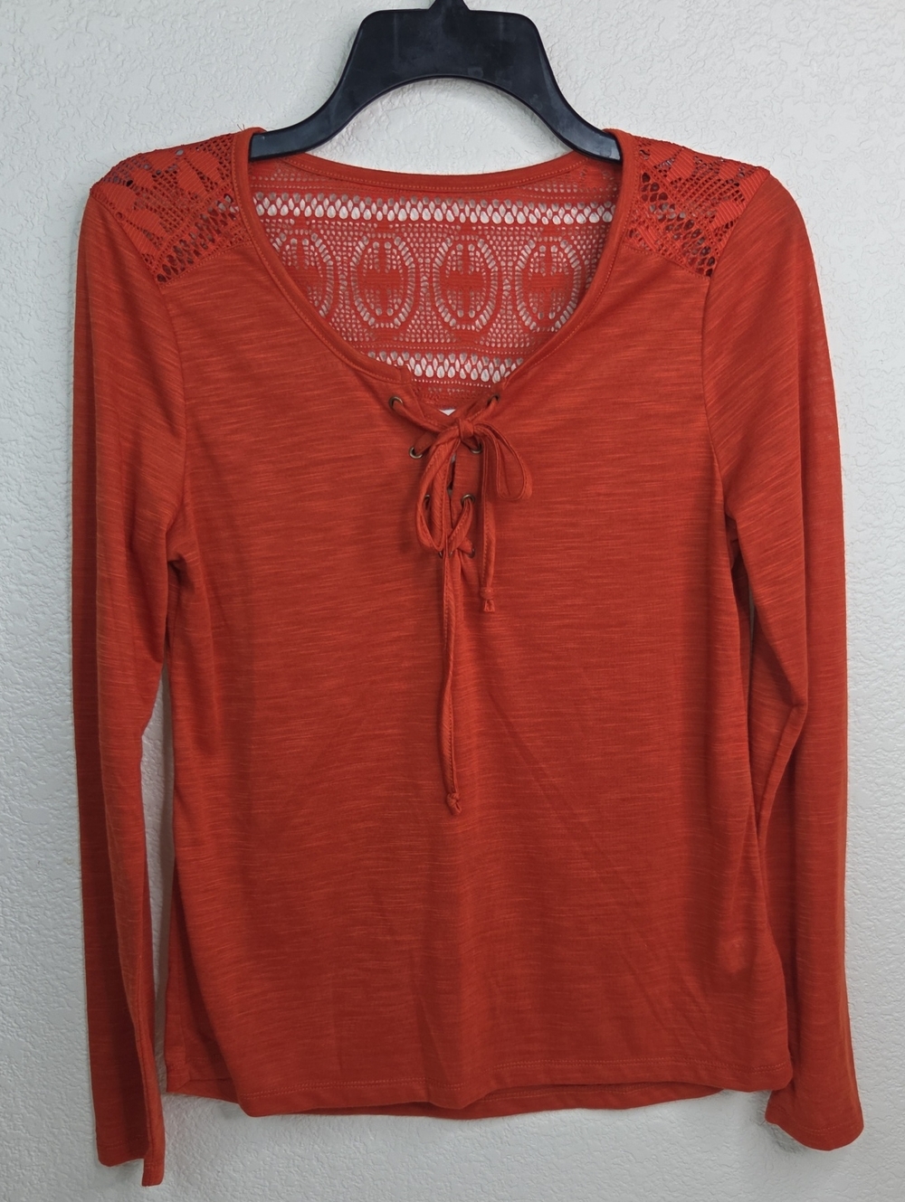 Self Esteem Lace-Back Lace-Up Long Sleeve Top - Orange